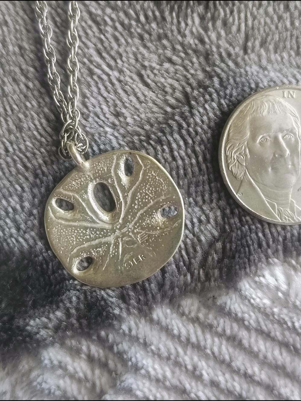 Sterling Silver Sand Dollar Pendant Necklace - White/Silver - Picture 3 of 3